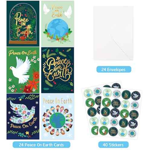 ceiba tree Christmas Cards 24pcs Peace Dove Greeting Card Christmas Note Cards with Envelopes and Stickers