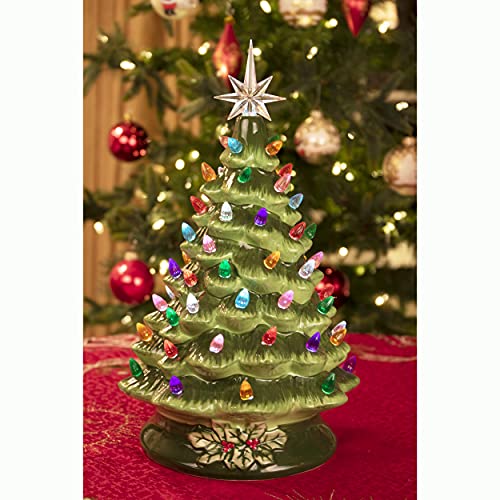 Clever Creations 15 Inch Green Pre-Lit Ceramic Christmas Tree with Multicolored Lights