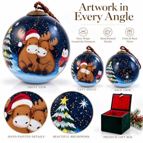 OKEA Hand Painted Glass Christmas Ornament Moose 3.15 inch 2026 Holiday Decor