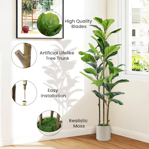 5ft Artificial Fiddle Leaf Fig Tree with Green Moss - Realistic Indoor Plant