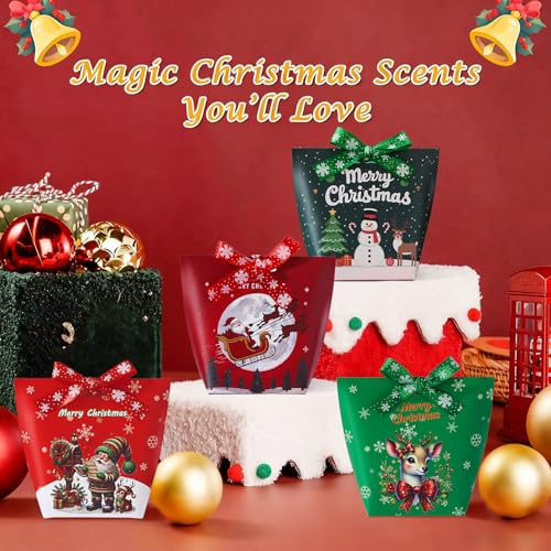 48 Pack Christmas Treat Bags 5.5x5x3.5 Inches with Ribbons & Festive Designs
