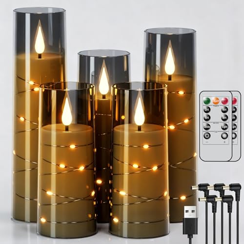 5 Pack Rechargeable Flameless Glass Candles with Remote, Timer & USB charging