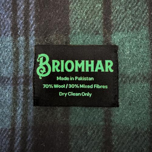 Briomhar Black Watch Tartan Wool Throw Blanket - 60x72 inches with Fringe