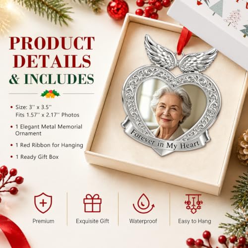D4DREAM Memorial Picture Frame Angel Wing Christmas Photo Ornament