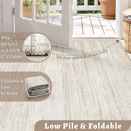Beige 8x10 Modern Washable Non-Slip Area Rug for Living Room & Bedroom - Soft and Stain Resistant