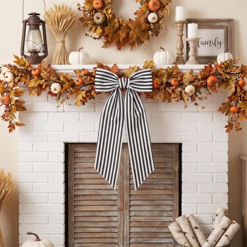 Black & White Wreath Sash — 55in Rustic Ribbon for Front Door Decor