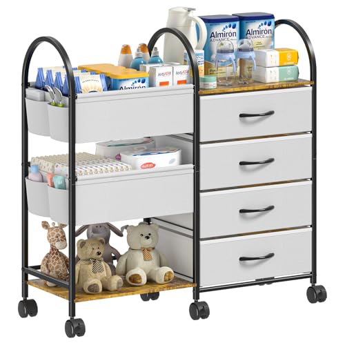 Nylaira Grey Baby Diaper Caddy Organizer Cart with Wheels - 4-Tier Nursery Storage