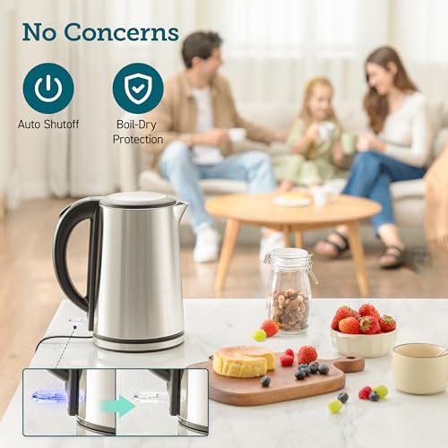 Stainless Steel Electric Kettle 1.5L - Plastic-Free Interior, Double-Wall Design