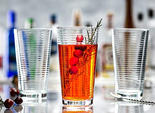 Set of 16 Heavy Base Ribbed Drinking Glasses - 8 Highball & 8 Rocks Glasses, Clear Durable Glassware