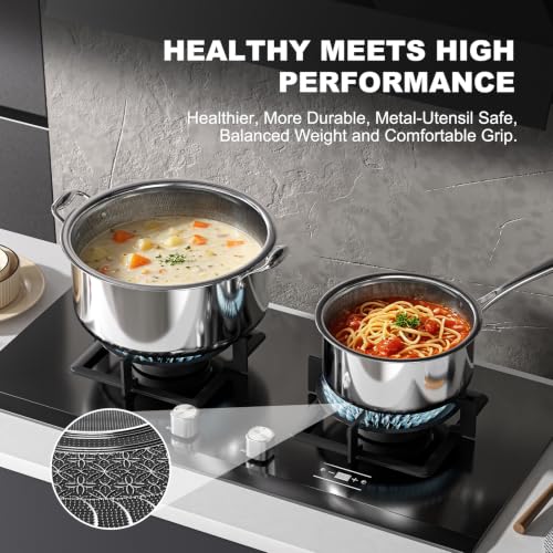 8-Piece Stainless Steel Cookware Set with Lids - Soup Pots & Saucepans