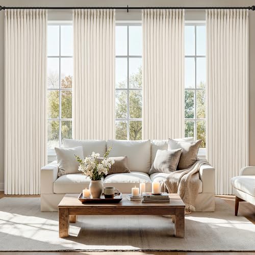 Birch 40x96 Inch Linen Blend Curtain Set - Pinch Pleated, 4 Panels