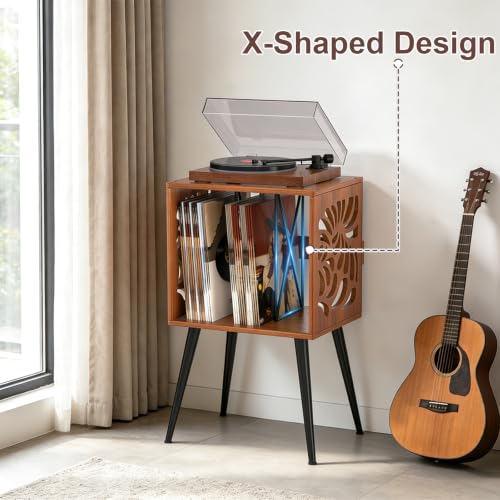Vinyl Record Storage Stand with Space for 100+ Albums and Turntable Shelf