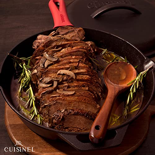 Cuisinel 12-inch Cast Iron Skillet with Lid - Pre-Seasoned Frying Pan Set with Silicone Handles & Lid Holders