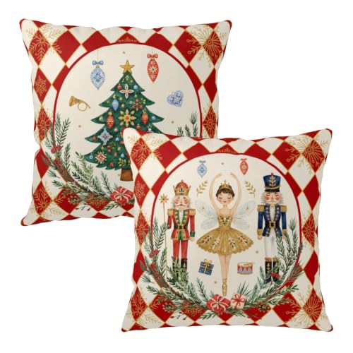 Kwlegh 18x18 Christmas Pillow Covers 2 Pack Nutcracker Diamond Grid