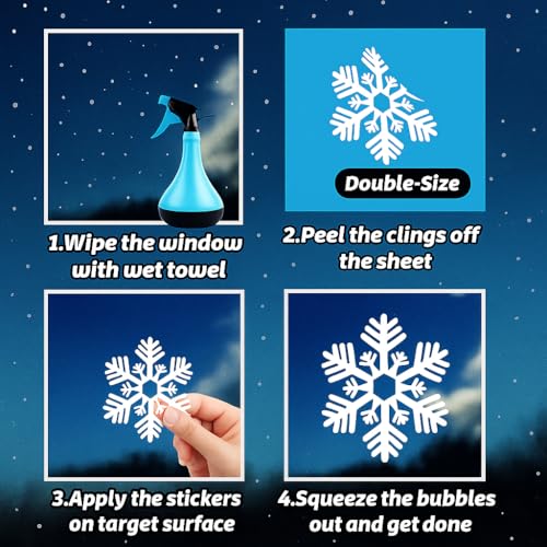 146 PCS White Christmas Window Clings for Glass, Double-Sided,