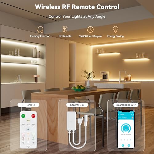 PAUTIX 32.8ft Tunable White COB LED Strip Light with APP Control, Music Mode, 2700K-6500K, Dimmable, UL Listed