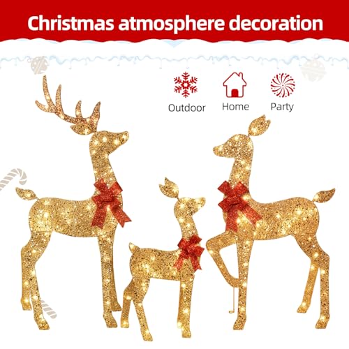 4FT Gold Lighted Christmas Reindeer Family Set - Outdoor Yard Decor with 145 LED Lights