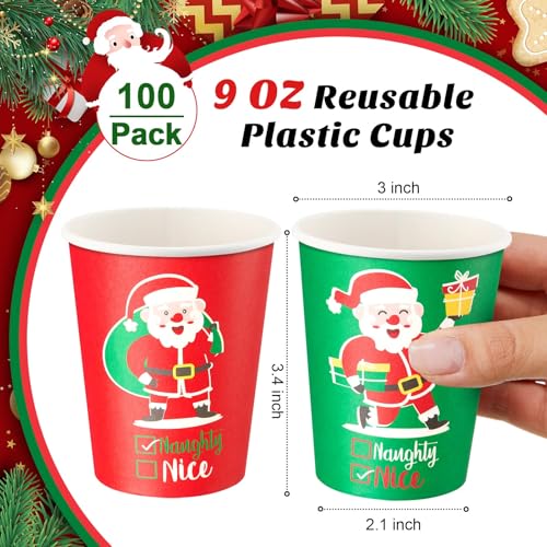 Zhehao 100 Pieces Christmas Paper Cups 9 oz Naughty or Nice Team Design for Hot Beverages