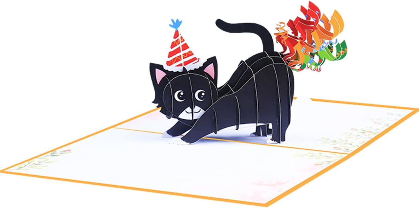 ROBBEAR Funny Cat Pop-Up Birthday Card - 3D Handmade Gift for Cat Lovers | Perfect for Adults & Kids