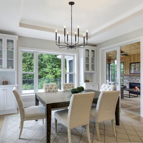 Black 8-Light Candle Chandelier for Dining Room - Farmhouse Pendant Light Fixture