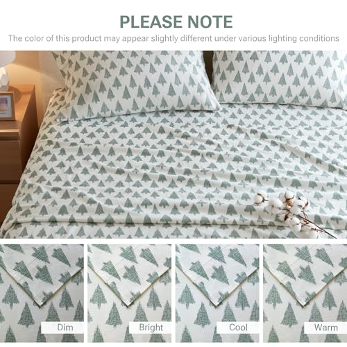 Ikat Tree Queen Flannel Sheet Set - 4 Piece Cotton Bed Sheets, Cozy Bedding