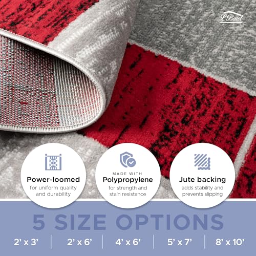 Red Geometric Area Rug 8x10 ft Modern Abstract Carpet for Living Room Bedroom