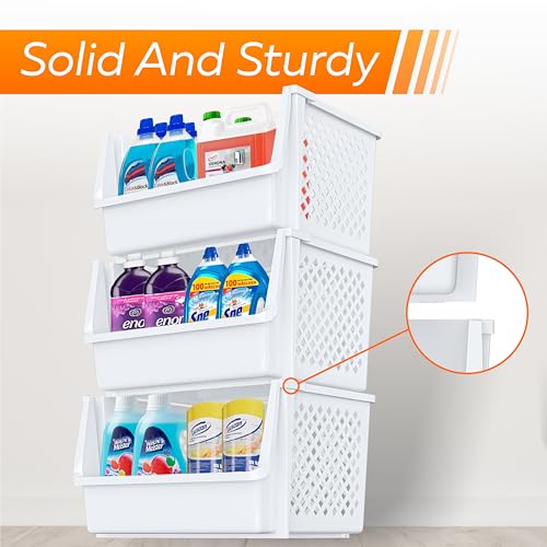 Skywin 6 Pack XL Stackable Open Front Storage Bins for Pantry & Organization – White