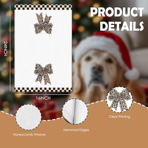 HUGANE Black and White Checkered Christmas Kitchen Towels - Color-03, 16x24 Inches