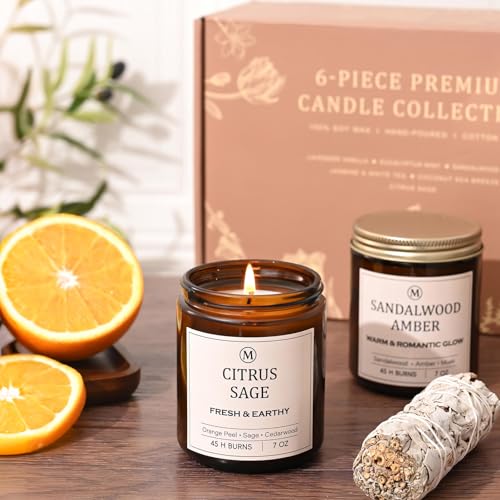 Scented Soy Candle Gift Set - 6 Fragrances, 42oz, Up to 300 Hours, Vanilla White Tea Sage Eucalyptus Sea Breeze Sandalwood
