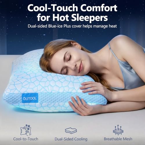 QUTOOL Blue-Ice Plus Cooling Pillow - Standard Size Adjustable Memory Foam for Hot Sleepers
