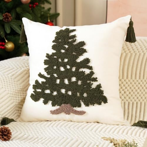 Christmas Pillow Covers 18x18 Farmhouse Tree Tassels Hand Woven Couch