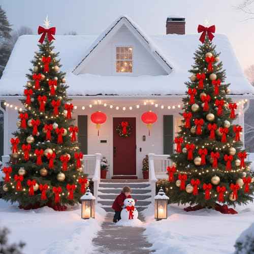2 Pack Red Christmas Bows Outdoor Decorations,10.6x19.7 Inch Large Christmas Tree Topper Bow, Velvet Wreath Bow with Glitter Gold Edge for Xmas Home Front Door Decor,Wreaths, Gifts & Home Decor