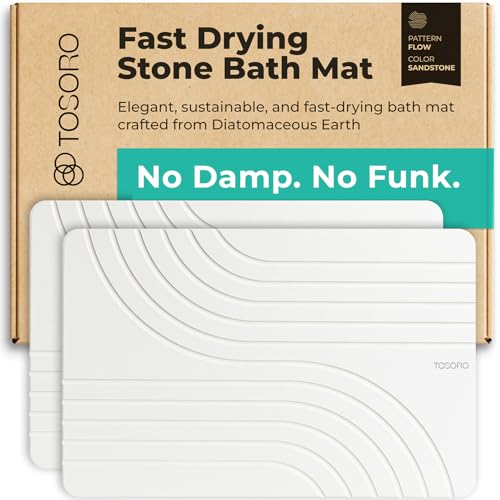 TOSORO Flow Sandstone Diatomaceous Earth Shower Bath Mat Set of 2 - Non-Slip, Quick Drying, Natural Stone Design