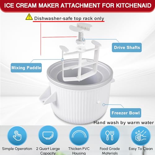 Akiosk 2 Qt Ice Cream Maker Attachment for KitchenAid Stand Mixer - Compatible with 4.5/5QT & 6QT Models, Yogurt & Sorbet
