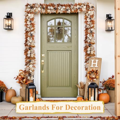 6FT Lighted Fall Garland with Pumpkins and Autumn Leaves - Orange Variation
