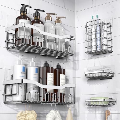 EUDELE Silver 5-Pack Shower Caddy Organizer Rustproof Stainless Steel Bathroom Storage