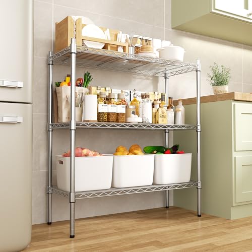 Heavy Duty Wire Shelving Unit - Adjustable Chrome Storage Rack 3-Tier