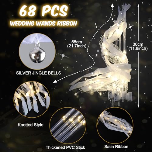 68PCS LED Wedding Wands with Flashing Modes & Bells - Fairy Streamers, Party & Celebration