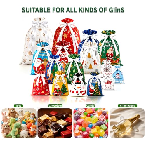 Qrain 32Pcs Christmas Gift Bags Set with Drawstring, Reusable Holiday Wrapping