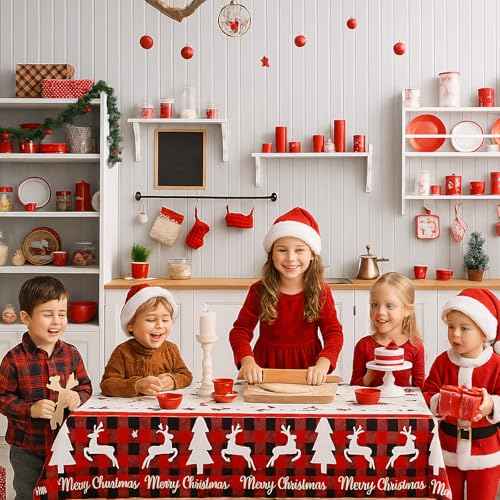 4 Pack Moose Deer Tablecloth Disposable Plastic Table Cover for Christmas Party Decoration Supplies