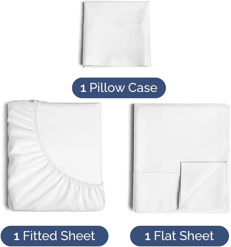 Skiennix Extra Thick Twin Size 3-Piece Sheet Set | Luxury Hotel Quality, Ultra-Soft & Wrinkle-Free - White