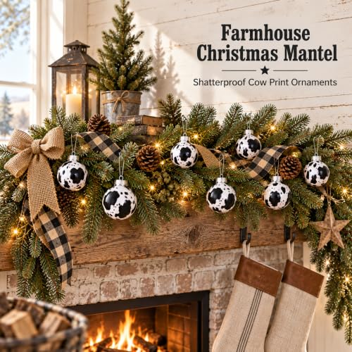 Cow Print Western Christmas Ornaments 16pcs 2.4in – Evernne Black/White