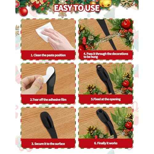 5 PCS Christmas Garland Hanger for Mantle Garland Hooks, Christma Wreath Ties, Fireplace Stocking Holder, Silicone Adhesive Wreath Hooks for Fireplace Mantle (Black)