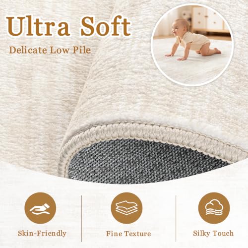 Tosuoka 6x9 Beige Abstract Washable Area Rug for Living Room - Non-Slip, Soft, Stain-Resistant