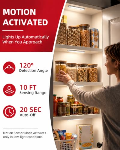 8 Inch Motion Sensor Under Cabinet Lighting Set - Rechargeable, Bright LED, Dimmable