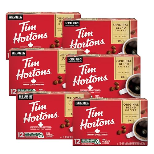 Tim Hortons Original Blend Medium Roast Coffee Pods - Classic Roast, 12 Count (Pack of 6)