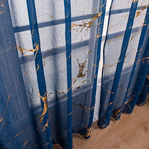 Sutuo Home Marble Sheer Curtains 108 Inch Long 2 Panels Set, Gold