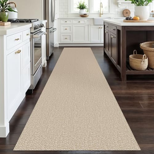 EARTHALL Washable Runner Rug 3x12 ft Sand Beige Non Slip Hallway Carpet