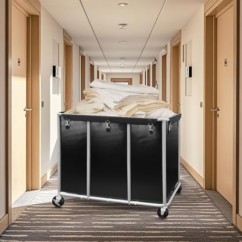 Commercial Laundry Cart with Wheels 420L Black Heavy Duty Industrial Storage