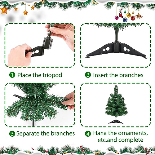 17.7Inch Artificial Christmas Tree Green Tabletop Christmas Tree with Plastic Stand Mini Xmas Pine Tree for Indoor Outdoor Holiday Home Decoration